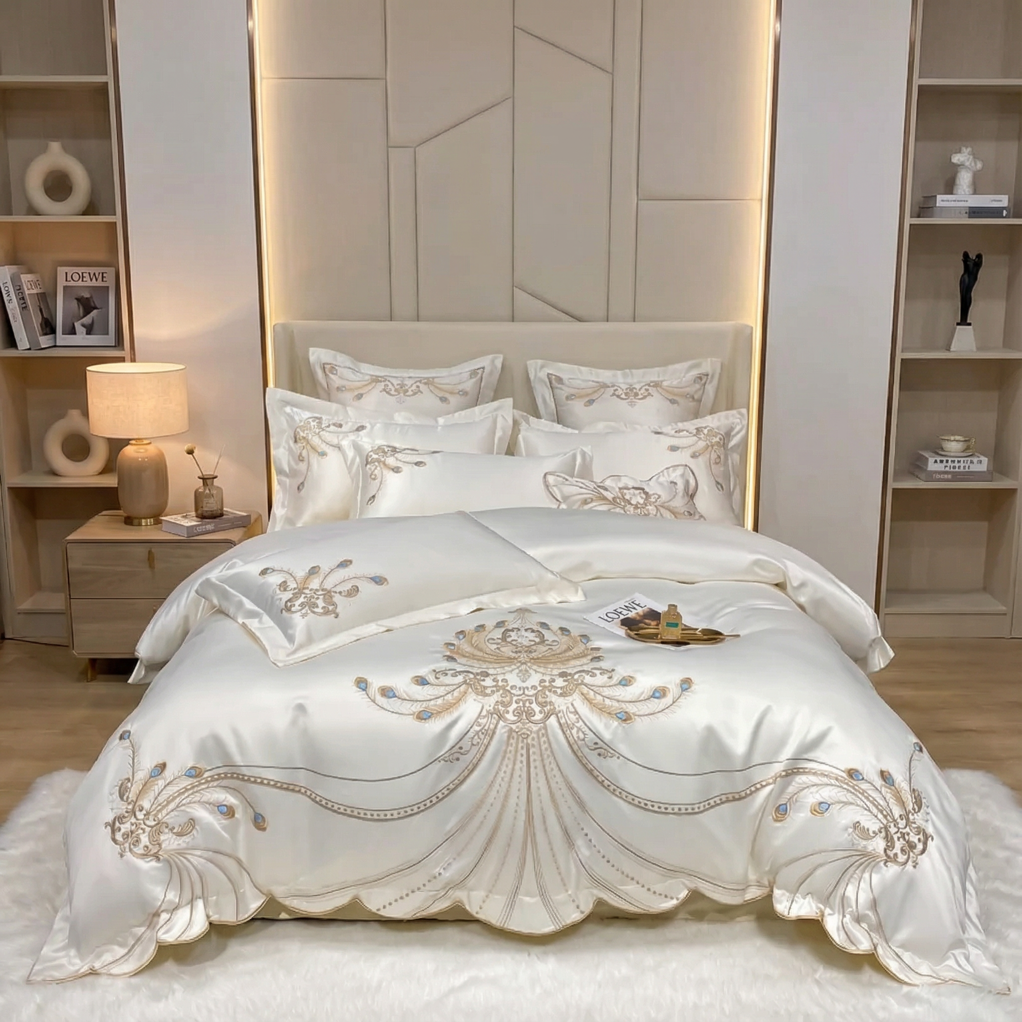Ensemble De Couette Queen Size 100% Coton égyptien - 1200 Fils - Beige Uni - Neuf