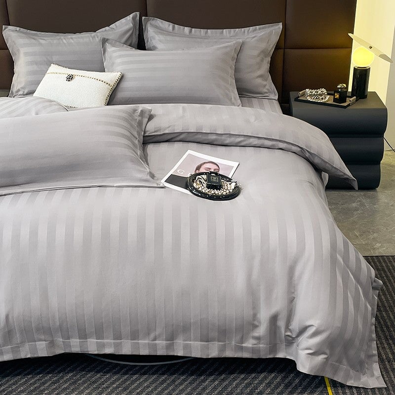 4-Piece Lux Hotel Striped Duvet Cover Set