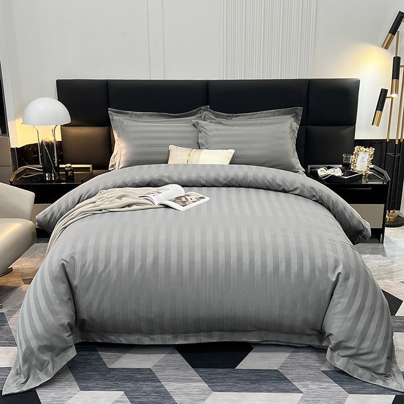 4-Piece Lux Hotel Striped Duvet Cover Set