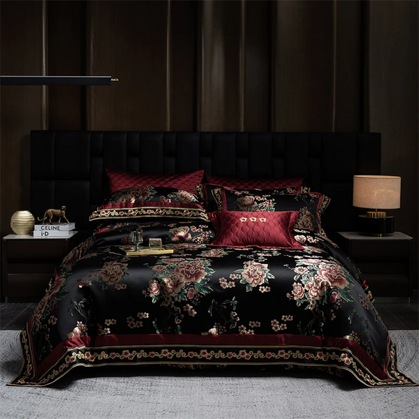 Riva Black Duvet Cover & Bedspread Set (Jacquard Cotton)