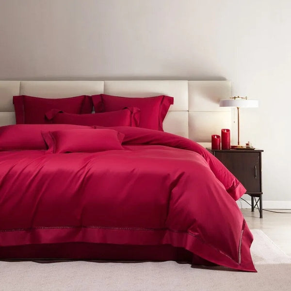 Essence Crimson Berry Red 1000 TC Egyptian Cotton Duvet Cover Set