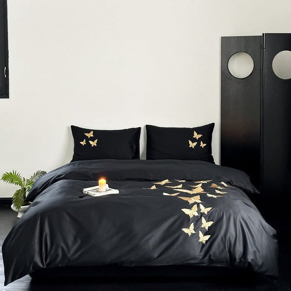 Golden Dreamscape Embroidered Bedding Set