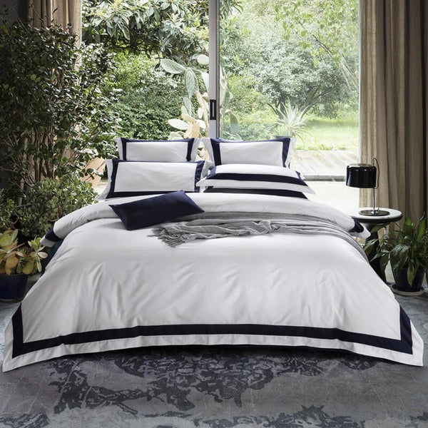 Hotel Dark Blue Stripe Egyptian Cotton Luxury Duvet Cover Set