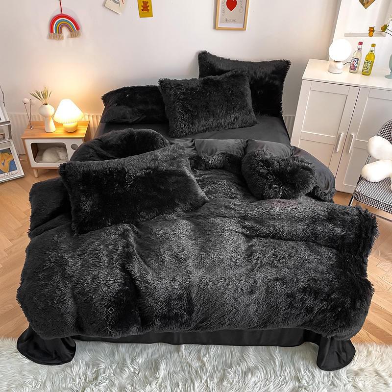 Hug and Snug Fluffy Black Duvet Cover Set