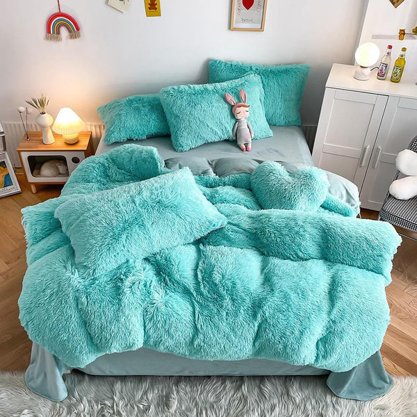 Hug and Snug Fluffy Turquoise Duvet Cover Set