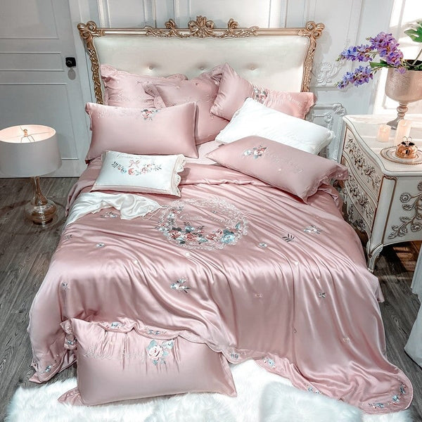 Love Story Pink Silky Lyocell Duvet Cover Set