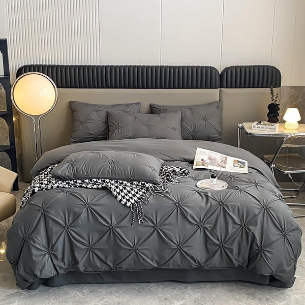 Pinch Pleated Grey 4 Piece Duvet Cover Set