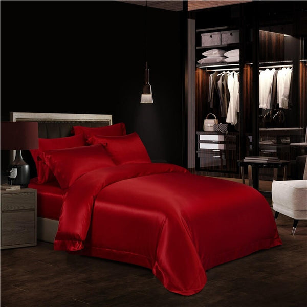 Red 25 Momme Mulberry Silk Bedding Set