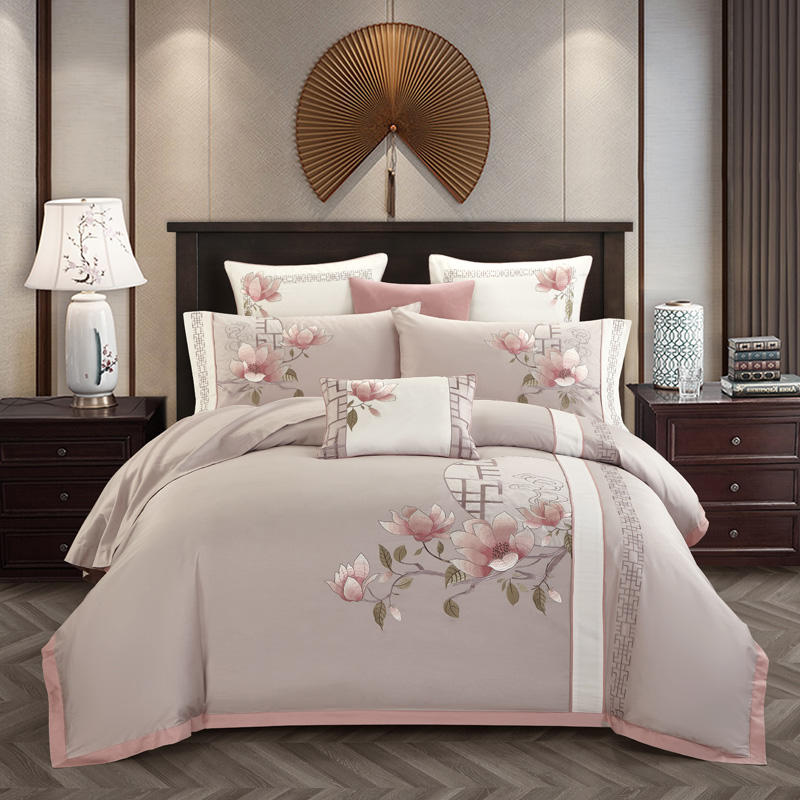 Sakura Embroidered Duvet Cover Set (Egyptian Cotton, 500 TC)