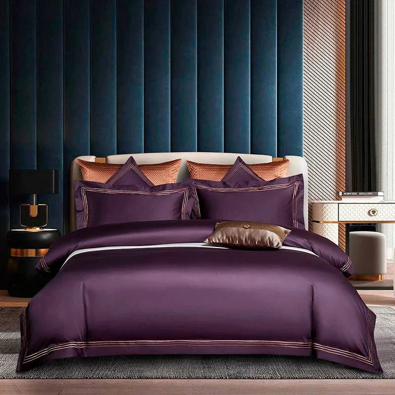 DECORTÉLIPOSOMEADVANCED PURPLERIBBON SET Triplo Bourdon Purple 600TC Egyptian Cotton Duvet Set | Luxxo
