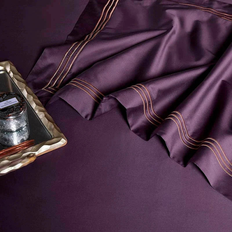 DECORTÉLIPOSOMEADVANCED PURPLERIBBON SET Triplo Bourdon Purple 600TC Egyptian Cotton Duvet Set | Luxxo