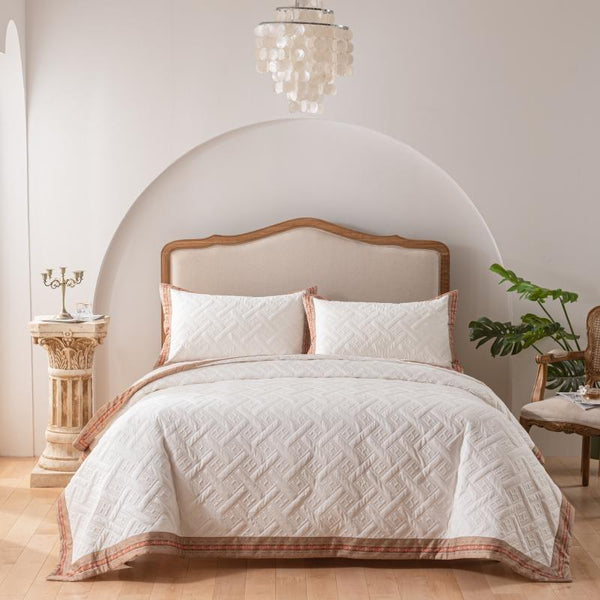 Diamond Quilted Bedspread Set Bedding Luxxo 230X250 cm 3 Piece Set White