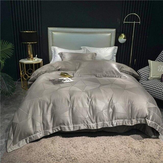 Geometric Diamond Duvet Cover Set (Egyptian Cotton, 400 TC) Luxxo Color 3 Flat Bed Sheet Queen size 4Pcs