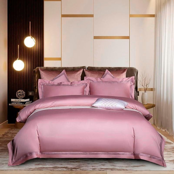 Triplo Bourdon Pink Duvet Cover Set (Egyptian Cotton) ( 600 thread count) Luxxo 